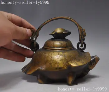 

6" mark chinese bronze copper Literal Turtle statue Wine Tea Pot Flagon Teapot
