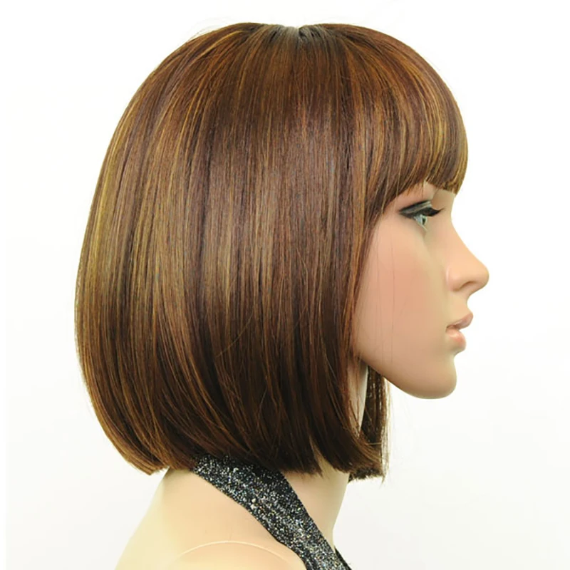 HAIRJOY женский парик из синтетических волос полная челка коричневый смешанный Короткий прямой парик Боб Прическа 3 цвета