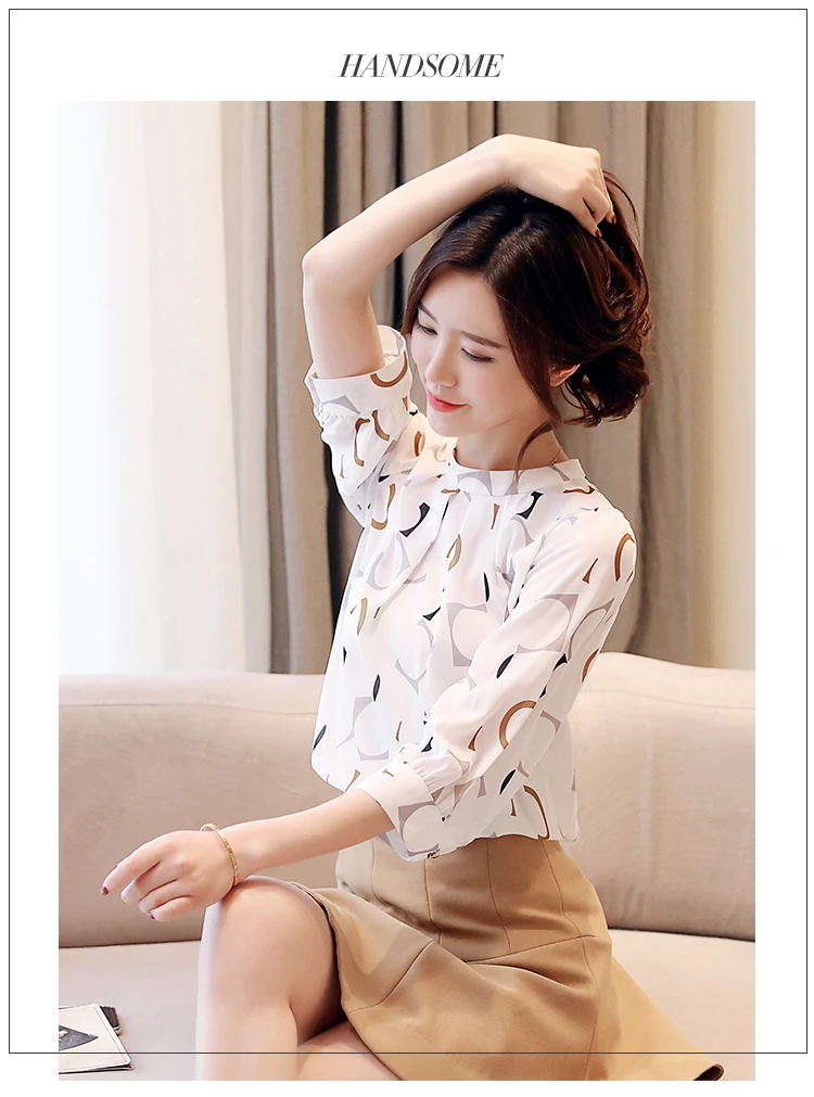 Blusas mujer de moda корейская модная одежда женские блузы, Рубашки, Топы женские Топы шифоновая блузка белая рубашка 2480 50