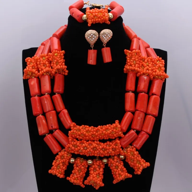 Dudo ювелирные изделия большие коралловые бусины Африканский комплект ювелирных изделий 3 слоя браслет серьги и ожерелье набор ювелирные изделия Костюм