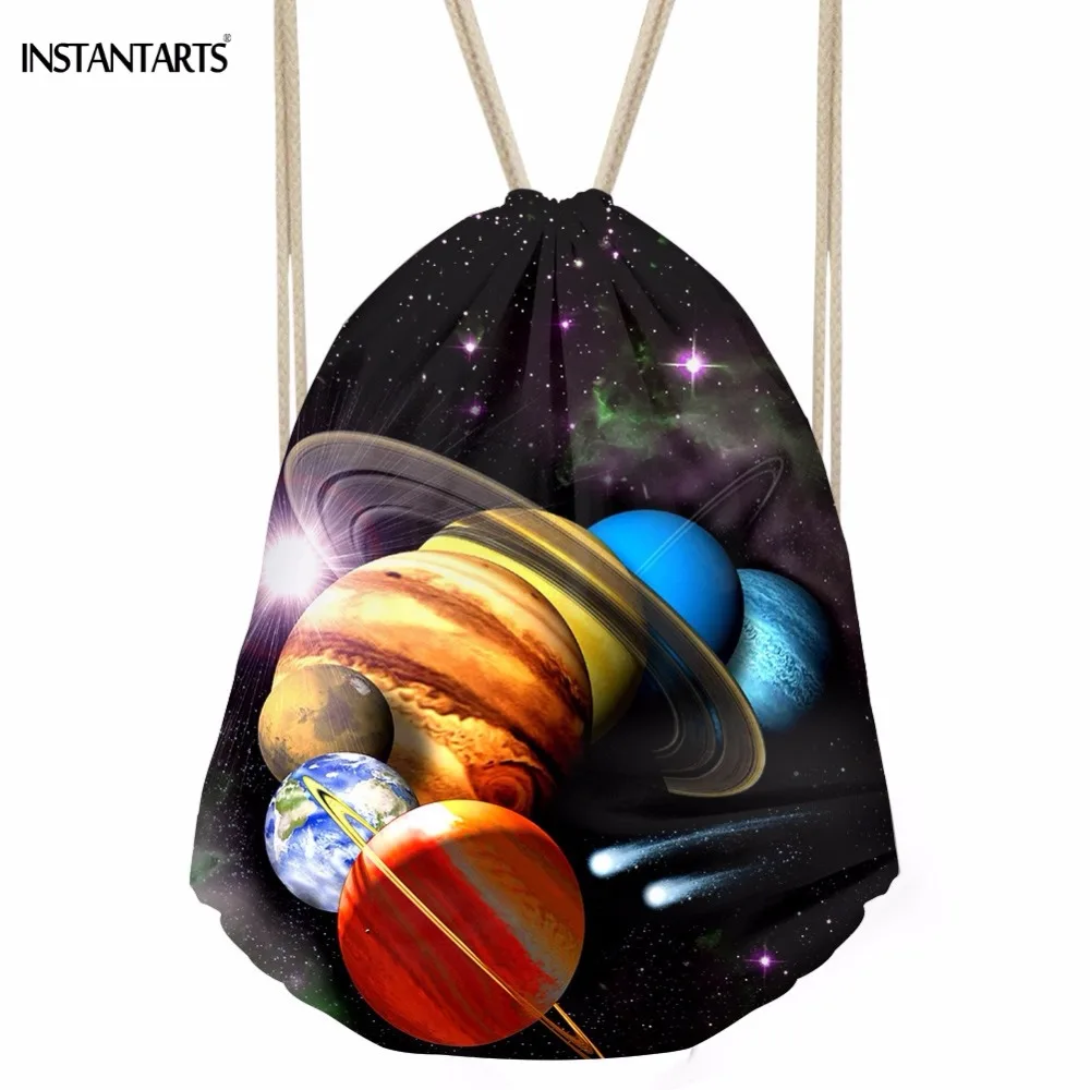 INSTANTARTS 3D галактика/космический Принт Мальчики Девочки мешки с кулиской модные рюкзаки для подростка дети хранения Softback школьный