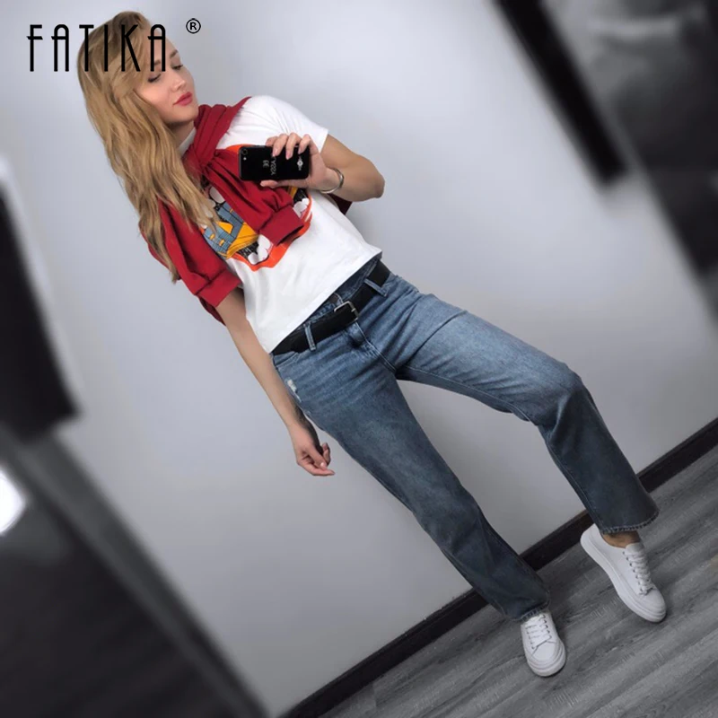 

FATIKA Casual Long Straight Jeans High Waist Pockets Boyfriend Solid Basic Classic Pants Loose 2019 Spring Hot Trousers
