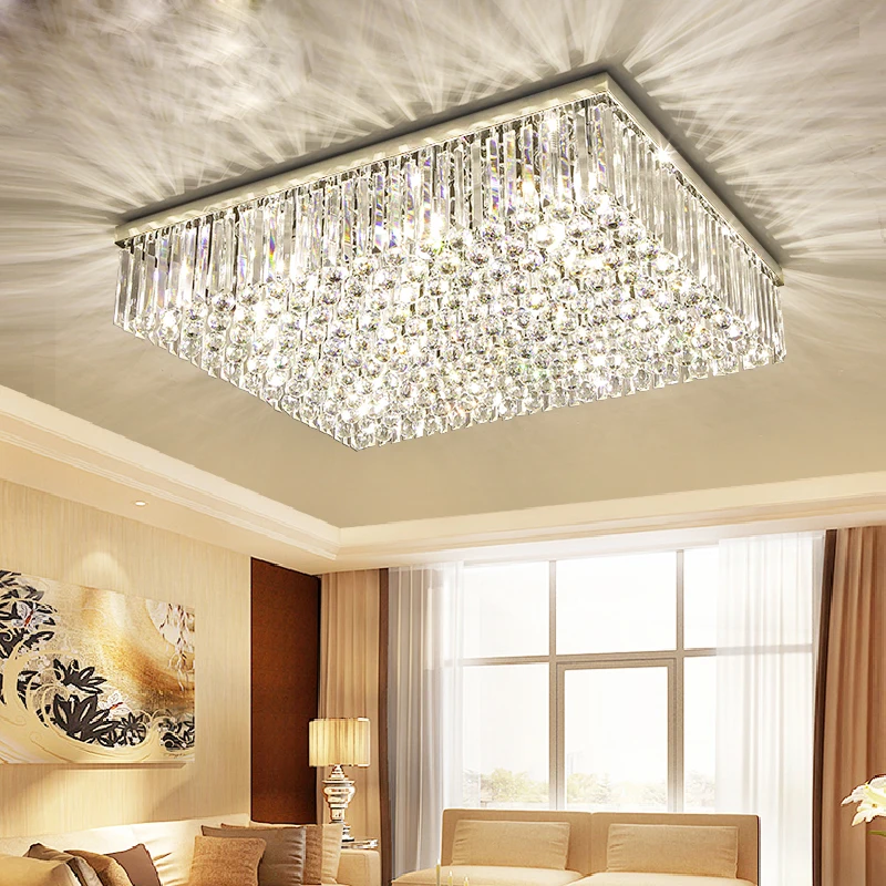 

Simple modern LED rectangular warm living room hall crystal lamp atmospheric luxury 1 meter 1.2 headlamp ceiling light fixture
