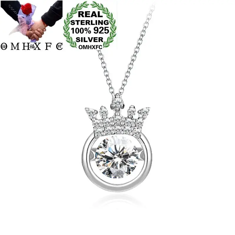 

OMHXFC Wholesale European Fashion Woman Girl Party Birthday Gift Crown AAA Zircon 100% 925 Sterling Silver Pendant Necklace CH29