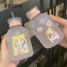RUIDA – bouteille d'eau transparente en plastique, givrée, avec motif de dessin animé, anti-fuite, verres à boire, joli cadeau pour étudiante