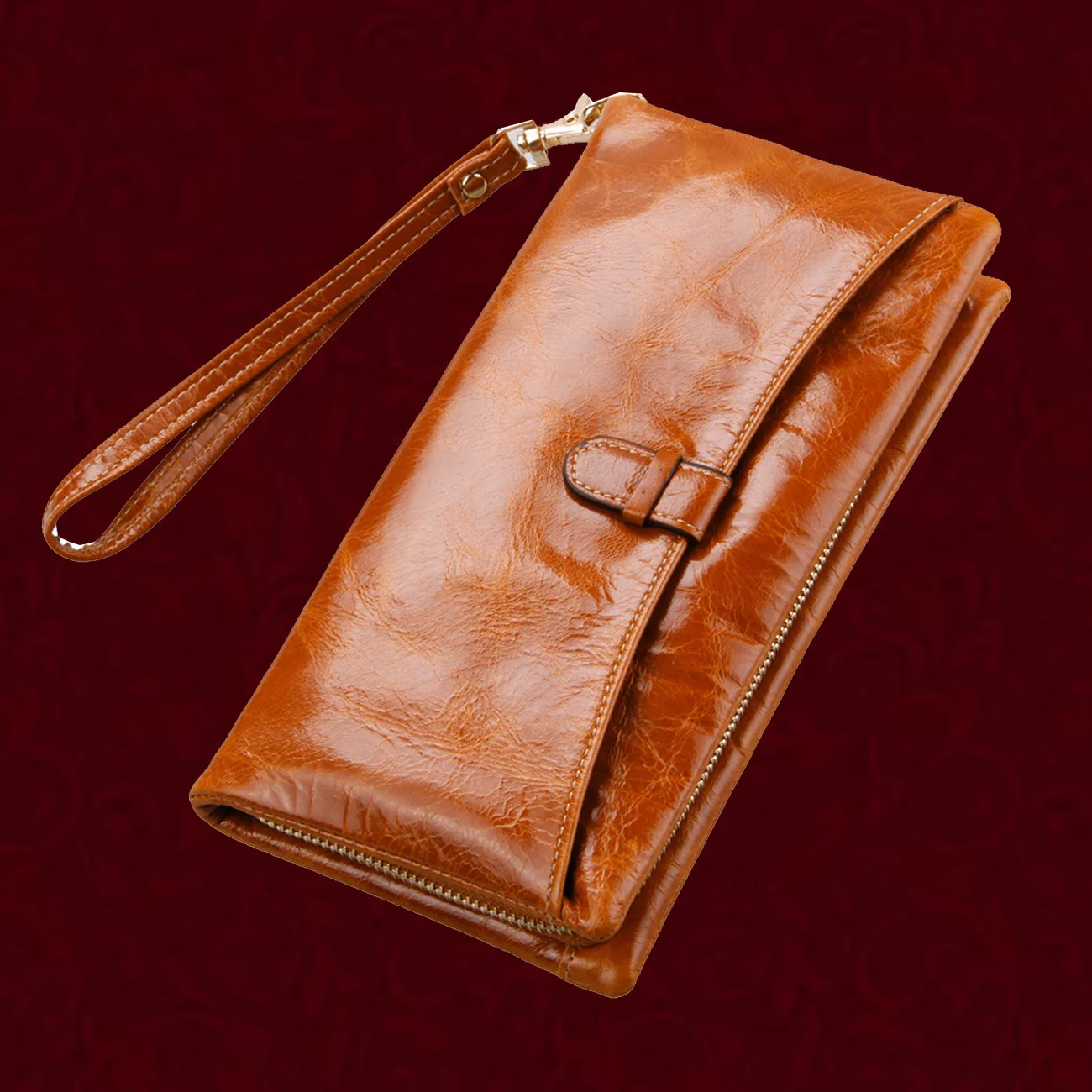 

ONEFULL new high quality oil wax long leather wallet women wallets zipper purse brand long solid card holder pocket purse wallet
