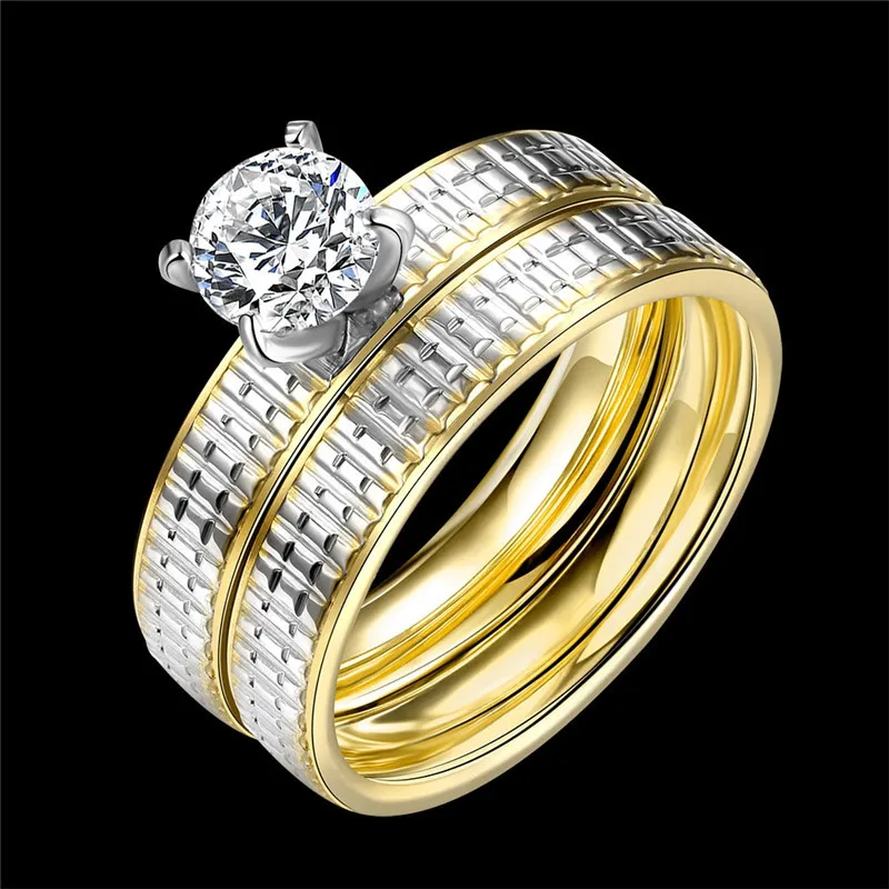 LKO Korean Style Fashion Personality Double Zircon Ring 316L Stainless Steel Rings aureate Wedding Jewelry TGR041-A