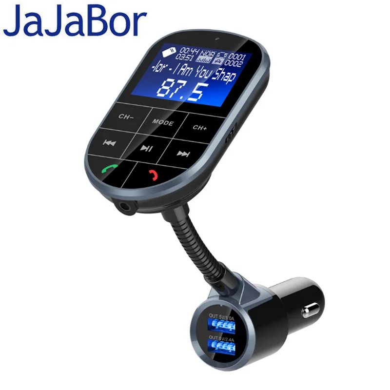 

JaJaBor Bluetooth Car Kit Handsfree FM Transmitter Wireless A2DP Stereo AUX Audio Music Player Support TF Card/ U Disk Playback