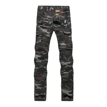 Новые Брендовые мужские камуфляжные байкерские джинсы в европейском и американском стиле мужские мотоциклетные камуфляжные военные прямые облегающие гофрированные джинсы