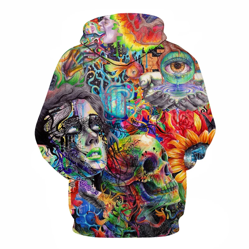 Baratos Pintura cráneo 3D impreso sudaderas hombres mujeres sudaderas con capucha Pullover marca 6xl calidad chándales niño abrigos moda prendas de vestir nuevo
