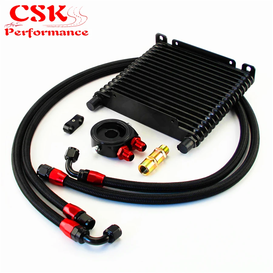 

Universal 32mm Oil Cooler 17 Row AN8 Filter Adapter Hose Kit track / race car Black