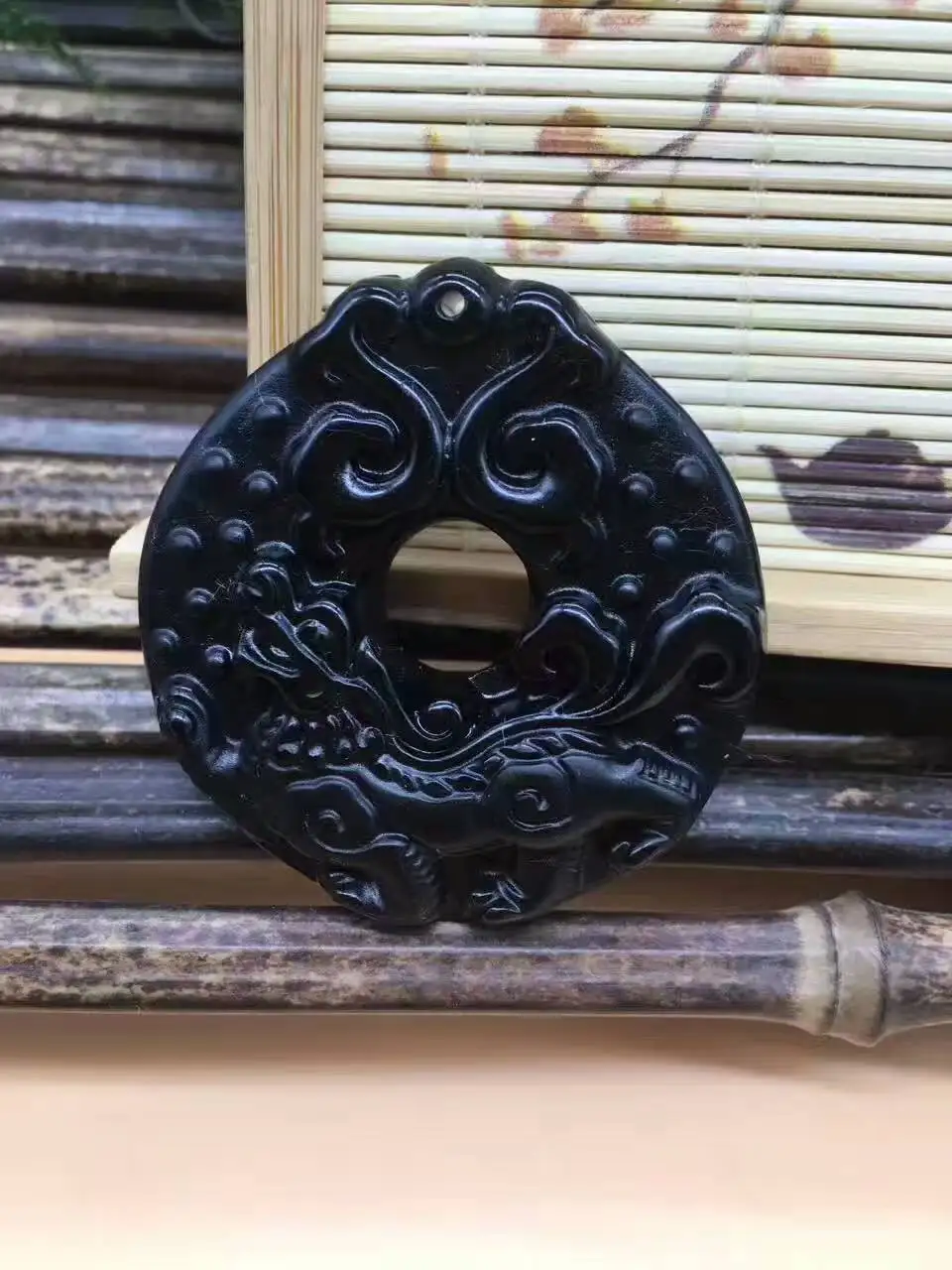 

Obsidian Black stone Pendant spider Chinese Dragon Pixiu Kylin Donut
