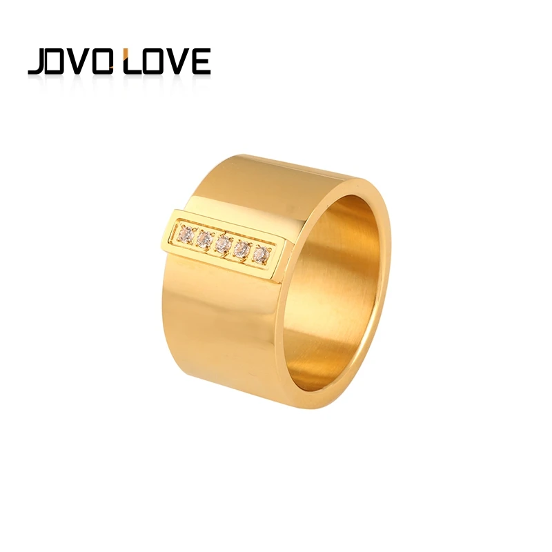 

Five Cubic Zirconia Gold Color Wide Wedding Rings for Women Female Stainless Steel Rings Jewelry Women Wide Rings Gift