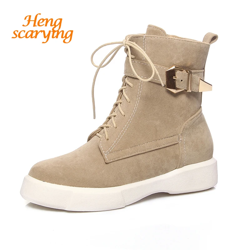 

2018 Women Plus Size 43 Winter Snow Ankle Boots Female Warm Apricot Boots Lady Platform Bootee Short Boots Lace Up Buckle Shoes