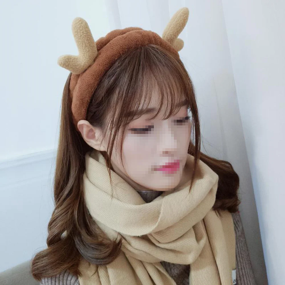 

Fashion Women Wide Head Band Deer Horn Wash Face Make Up Christmas Elk Hair Clasp Hair Accessories Girls Hair Hoop
