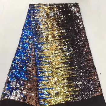 

African Lace Fabric 2019 High Quality multicolor French Lace Fabric With 3 d flowers sequins Nigerian Tulle Mesh Lace