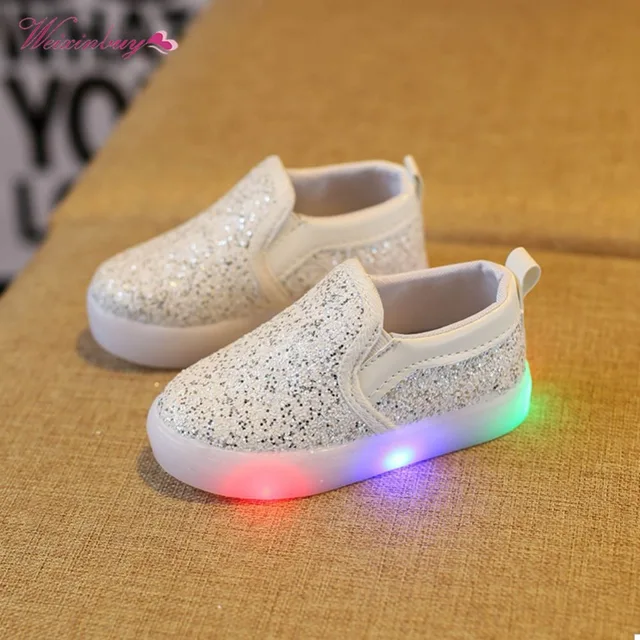 US $8.36 WEIXINBUY Baby Children Shoes Kids Led Flash Sneakers Spring Autumn Fashion Sequin Sneakers Girls P