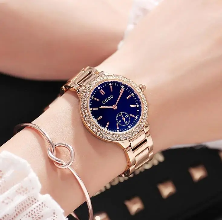 2017 Brand Women Dress Watches Rhinestone Rose Gold Fashion Watch