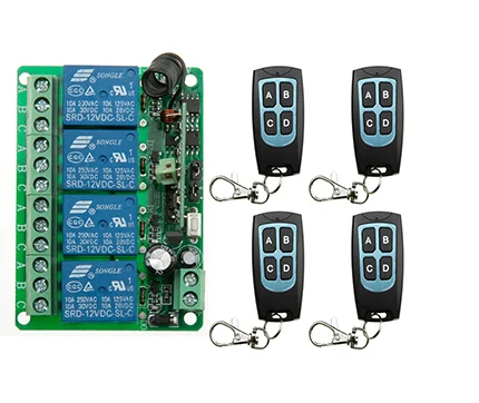 DC12V 4CH RF Беспроводной пульт дистанционного управления Системы передатчик и приемник Универсальный пульт дистанционного управления воротами контроль за дверью гаража/окно/внутренний и внешний створчатый распашный лампа