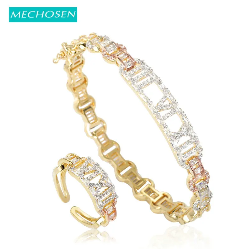 

MECHOSEN NEW Fashion Jewelry Set African Zircon Bronze Bangle Ring Sets For Wedding Banquet Women's Bride Hand Accessories Gifts