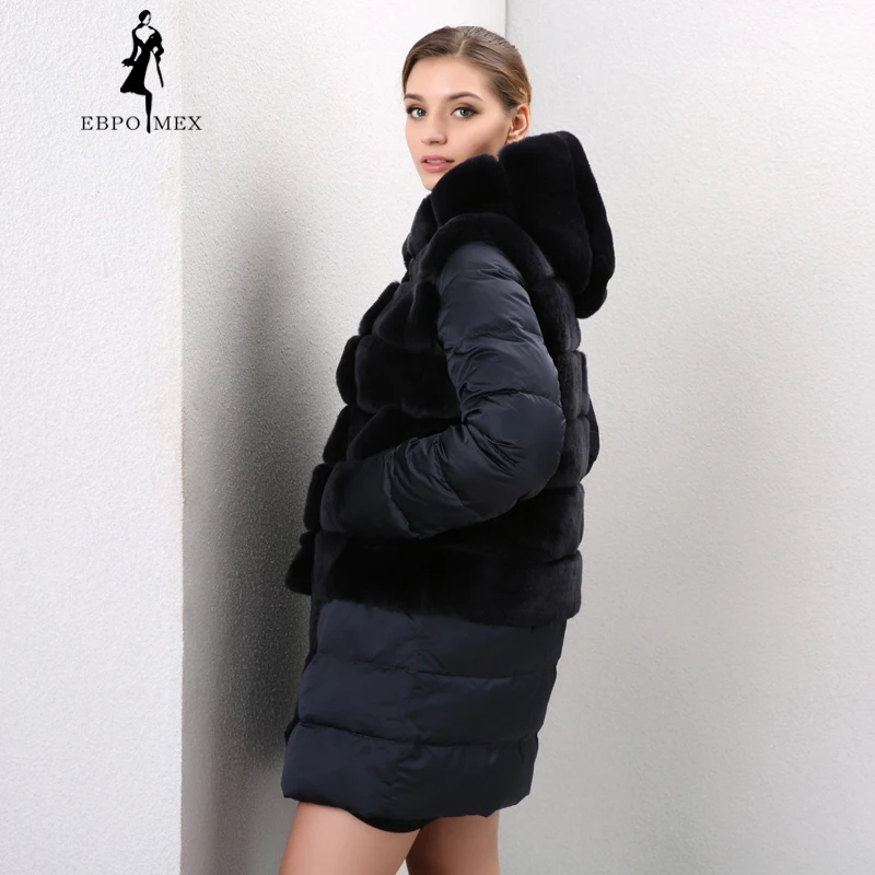 Blue autumn and winter women real fur rex rabbit jacket Fashion style rex rabbit fur coat Down jacket style fur