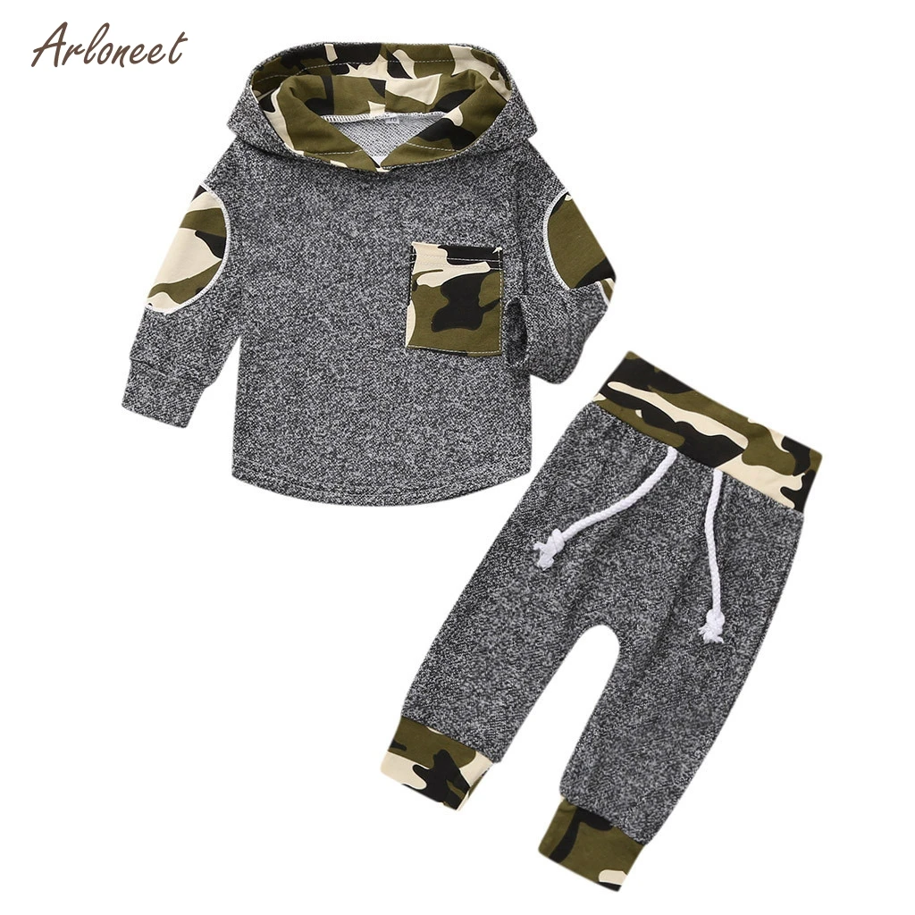 

ARLONEET 2019 New arrivals Toddler new born Kids Baby Girl Boy clothe Baby Long Sleeve Camo Hoodie Sweater Top+Pants Set 2pcs
