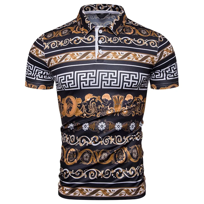 

Fashion court style print men's fashion short-sleeved printed POLO shirt