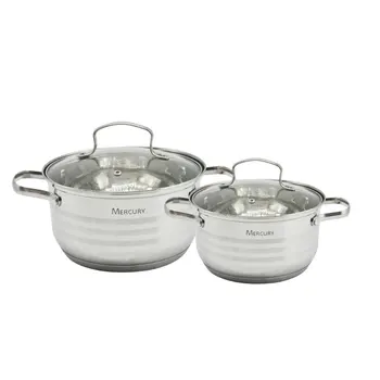

4PCS Stainless Steel Cookware Sets with C Shape Clear Glass Lid and Induction Bottom