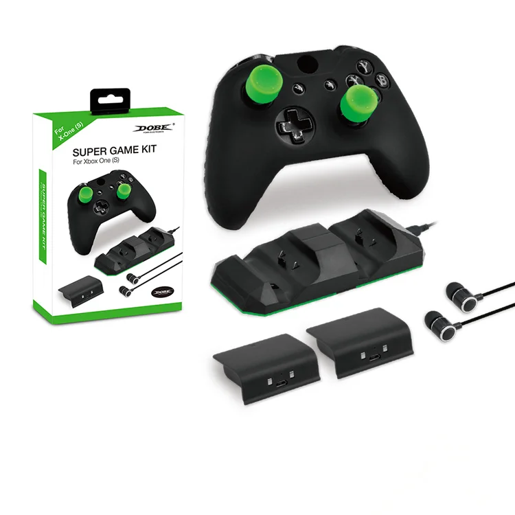 Super Game Kit Silicone Case Thumbstick Cover Battery Pack Stereo Headphones Dual Charging Dock For Xbox One S
