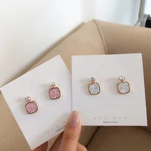 Блестящие серьги-гвоздики для молодых девушек, модные женские квадратные маленькие милые ювелирные изделия, подарок, женские хрустальные серьги-гвоздики, новинка