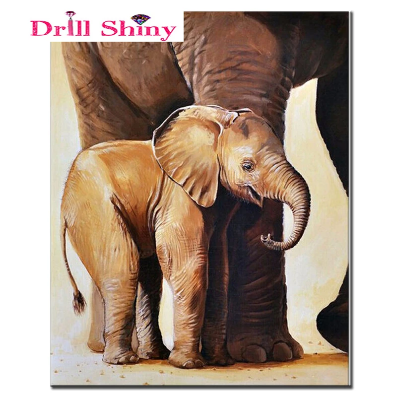 

5D DIY Diamond Painting Elephant Mother &Son Crystal 3D Diamond Painting Cross Stitch Animal Needlework Home Decorative