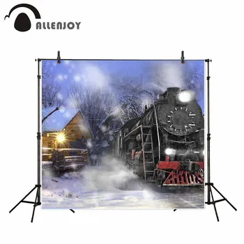 

Allenjoy vinyl photo backdrops Oil painting train black snow winter house background newborn original design for photocall