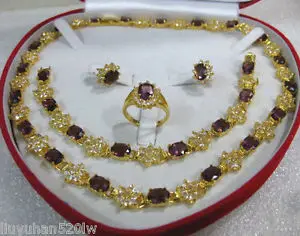 

Free shipping mother's day jewelry pink purple yellow gold Necklace Bracelet Earring Ring set