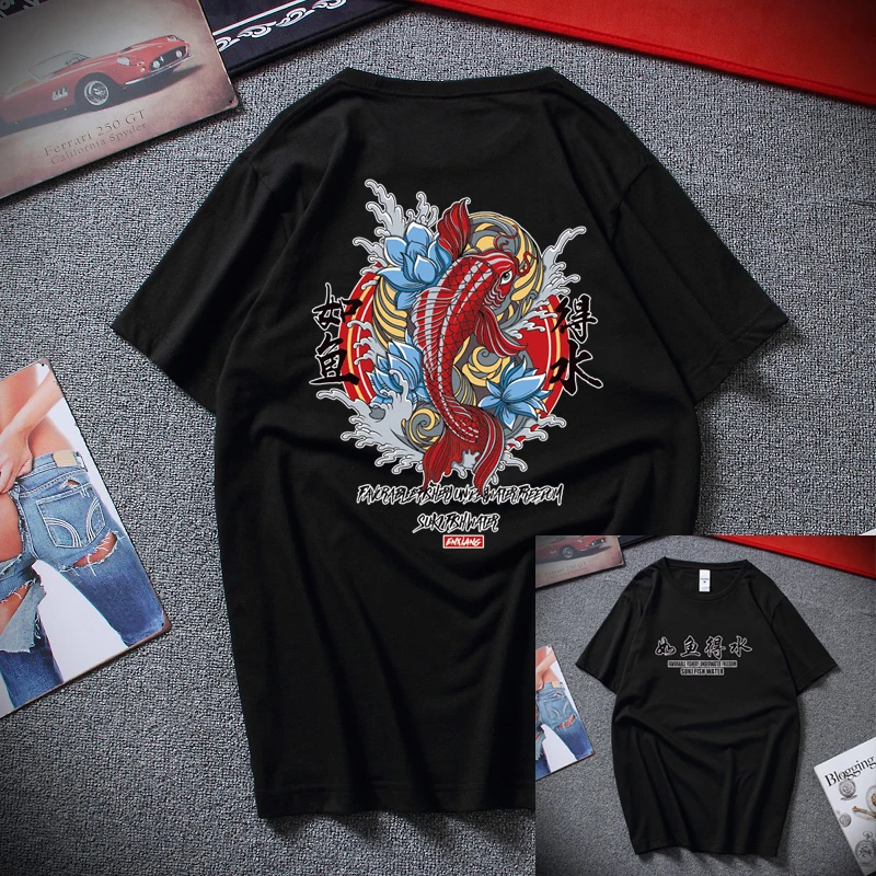 2019 Camiseta Masculina японский ретро стиль Suki рыба вода хип-хоп футболка короткий рукав
