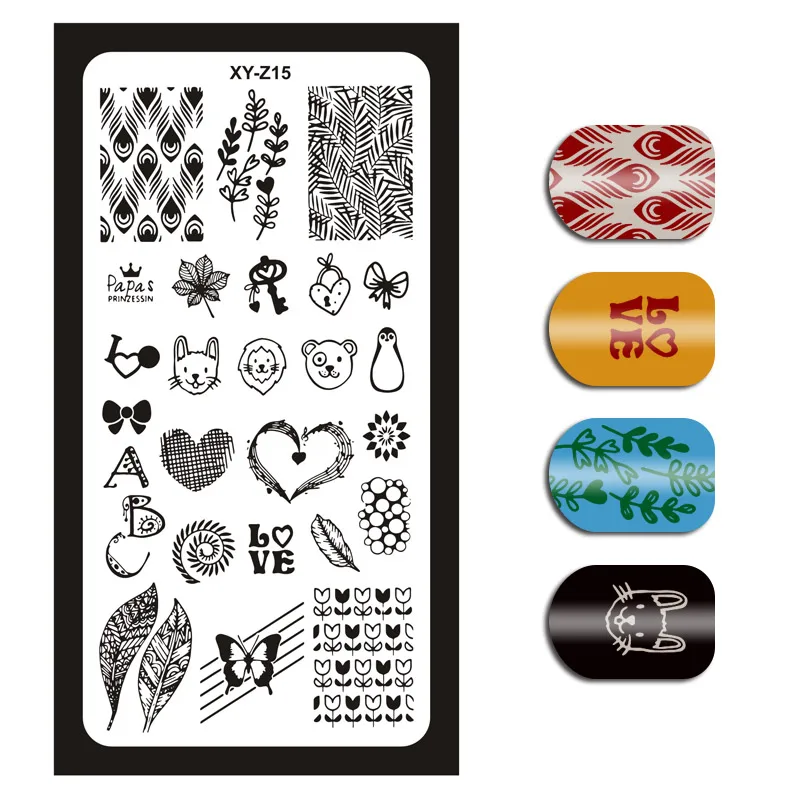 1Pc 6x12cm Nail Stamping Plates Flowers/Heart/ Pattern/English Letters DIY Hot Designs Stamp Template Nail Polish Stencils XY18