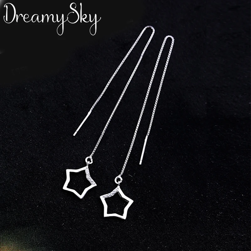 DreamySky 100% натуральная 925 пробы Серебряные ювелирные изделия корейский Винтаж серьги с хрустальными звездочками для Для женщин подарок Joyas