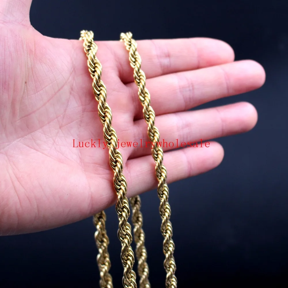 GNNAY 5 шт. в партии золото 4 мм витая веревка цепи ожерелье из нержавеющей стали мужские ювелирные изделия 1"-28"