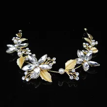 Women Sassy Gold Leaves Crystal Pearl Wedding Party Tiara Hairband Headband Hair Accessories Bridal Jewelry Free Shipping
