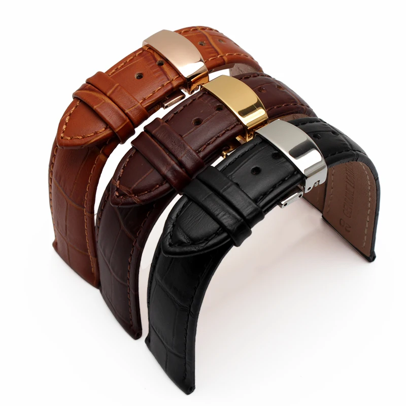 Premium Genuine Leather Watch Strap with Butterfly Clasp - Men's Bracelet Style