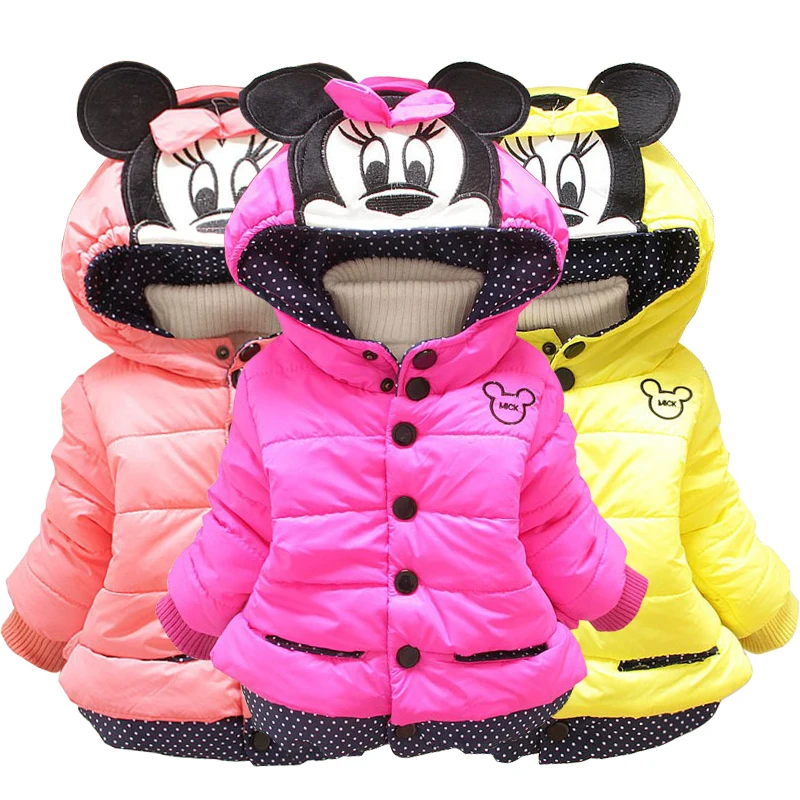 

Autumn Winter Mickey Minnie Girls Jackets Cute Cotton Keeping Warm Kids Jacket Hooded Casual Girls Coat Children's Clothing