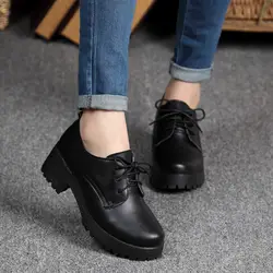 Весенне-зимние женские туфли из спилка в британском стиле на плоской платформе и квадратном каблуке, женские туфли-оксфорды на шнуровке