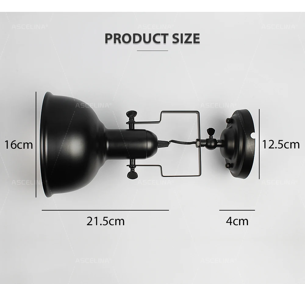 Настенный светильник, промышленный винтажный настенный светильник, железное ретро бра, регулируемый кронштейн, E27, сертификация CE, 90-260 V, max 60 W, 16x21,5 cm(DxA