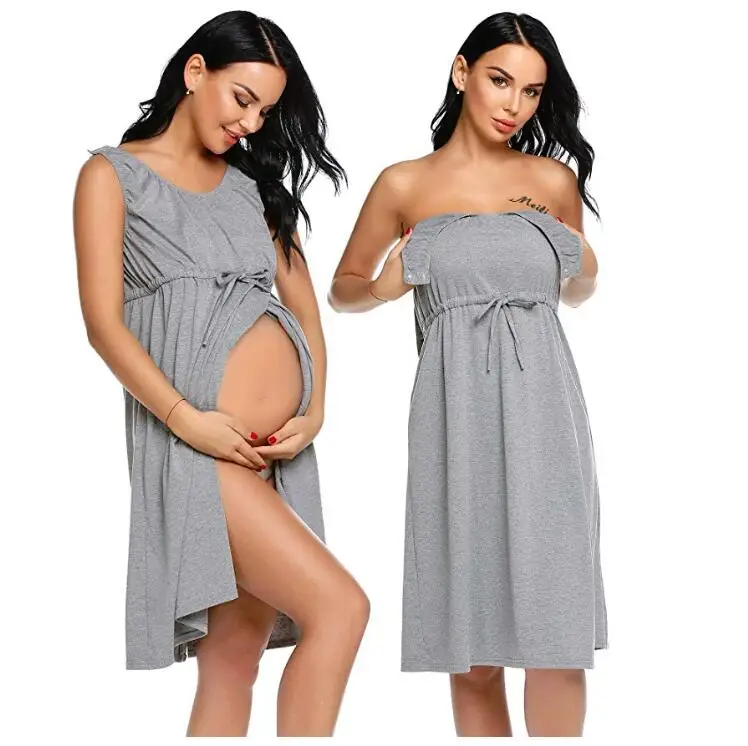 Женское многослойное платье для беременных с регулируемой талией, платье для кормления грудью, платье для кормящих, ночная рубашка для больниц