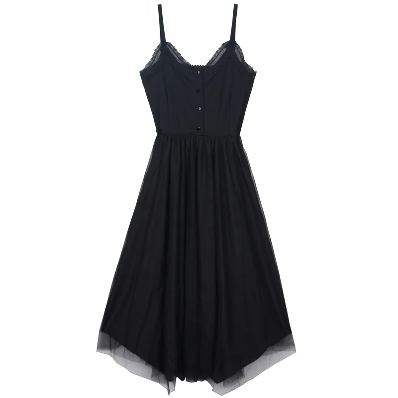 

dinner party elegant dress Women's neck spaghetti strap lace A-line dress black hight waist mid-calf length dresses Female