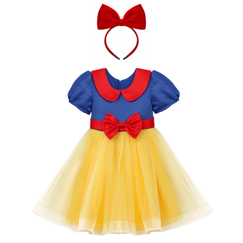 

Girls Snow White Princess Fancy Dress Up Costume Baby Kids Birthday Outfit Tutu Princess Dress + Headband 2pcs Girl Clothes 2-9Y