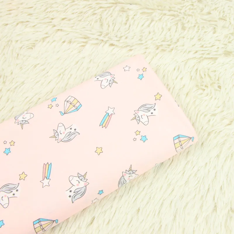 

half meter twill elastic cotton fabric with cartoon unicorn print, handmade DIY garment dress material B230