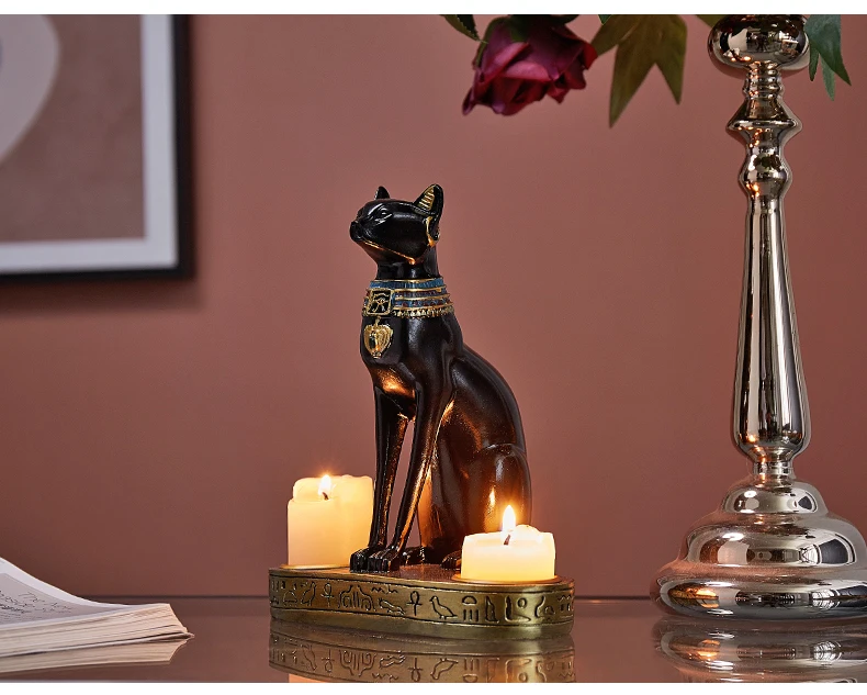 Классический египетский кот смоляный подсвечник для дома, ресторана, гостиной, бара, настенный шкаф на Хэллоуин, Рождество, настольный подарок