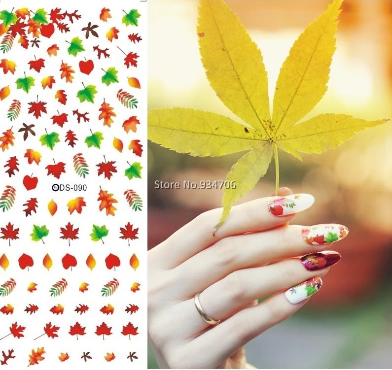 DS090 Nail Design Water Transfer Nails Art Sticker Sexy Colorful Maple Leaf Nail Wraps Sticker Tips Manicura nail supplies Decal