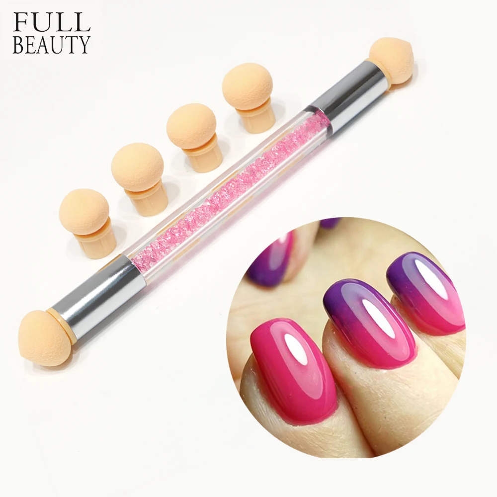 

Full Beauty 1 Pcs Double-Ended Glitter Powder Dotting Nail Brush+6 Gradient Gel Polish Sponge Multipurpose Manicure Tool CH286