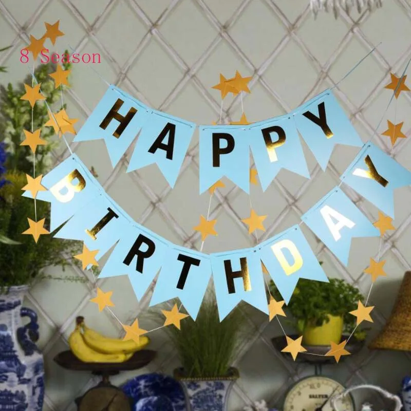 

8Season Paper Bunting Garland Banners Flags Happy Birthday Foil Aluminum balloon Baby Shower Boy Anniversary Party Decoration